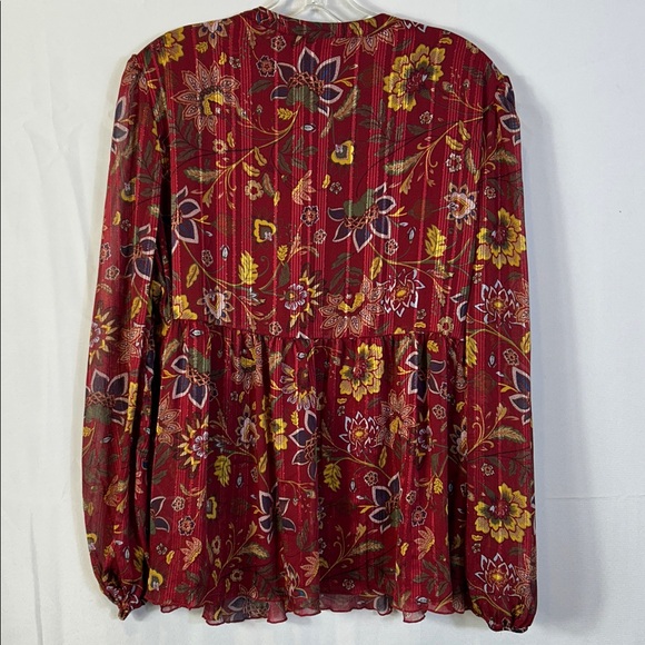 Cato Burgundy Boho Floral Lined Blouse Gold Threads Size XL - Picture 3 of 7